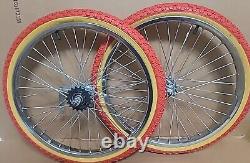 20x1.75 Steel Front-Rear COASTER BRAKE 36 spoke Bicycle wheels Chrome RED TIRE