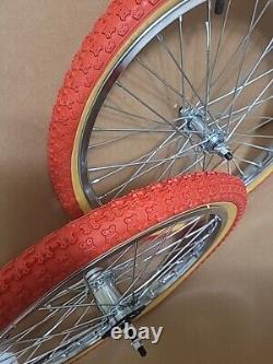 20x1.75 Steel Front-Rear COASTER BRAKE 36 spoke Bicycle wheels Chrome RED TIRE