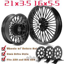 21X3.5 16X5.5 Fat Spoke Wheels Rotors for Harley Touring Street Road Glide 09 UP