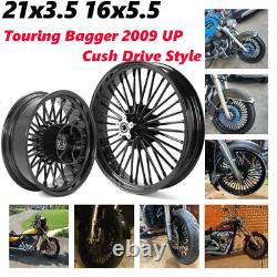 21X3.5 16X5.5 Fat Spoke Wheels Rotors for Harley Touring Street Road Glide 09 UP