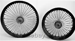 21X3.5 / 16x3.5 BLACK FAT SPOKE F/R WHEEL SET HARLEY FLT TOURING BAGGERS 2000-07