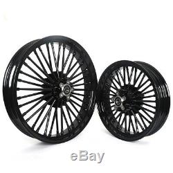 21 & 16 Front Rear Wheel Rim Set Fat King Spoke Softail Touring Dyna Gloss Black