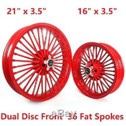 21'' & 16'' Red 36 Fat Spoke Front Rear Wheel Set For HARLEY FXST FXDWG Softail