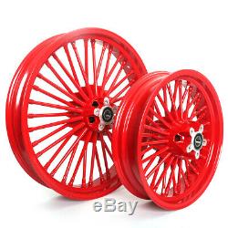 21'' & 16'' Red 36 Fat Spoke Front Rear Wheel Set For HARLEY FXST FXDWG Softail