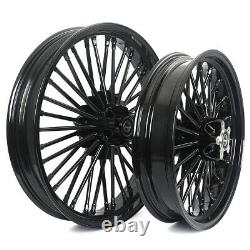 21 18 Black Fat Spoke Wheels Set Single Disc For Harley Sportster Softail Dyna