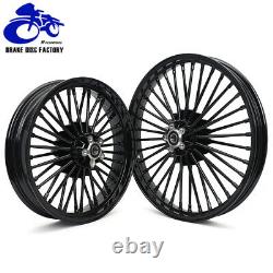 21 & 18 Fat Spoke Front Rear Wheel Rim Set for TOURING Softail Dyna Gloss Black