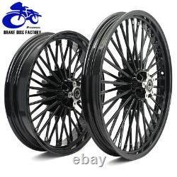 21 & 18 Fat Spoke Front Rear Wheel Rim Set for TOURING Softail Dyna Gloss Black