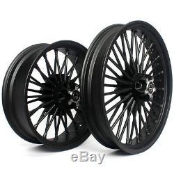 21 & 18 Front Rear Cast Wheels Single Disc 36 Fat King Spokes Softail Dyna Black