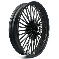 21 & 18 Front Rear Cast Wheels Single Disc 36 Fat King Spokes Softail Dyna Black