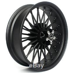 21 & 18 Front Rear Cast Wheels Single Disc 36 Fat King Spokes Softail Dyna Black