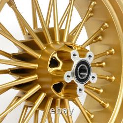 21 18 Gold Fat Spoke Front Rear Cast Wheels Single Disc Softail Dyna Touring