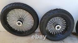 21 X 3.5 & 16 X 3.5 Blk/cp Fat Spoke Wheel Set Bw Tires Harley Flh, Flt 00-07