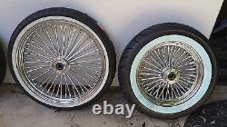 21 X 3.5 18 X 3.5 FAT SPOKE SET 2 ROTORS W TIRES HARLEY softail 04-06