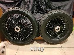21 x 2.15 & 16 x 35 BLK FAT SPOKE WHEELS TIRES HARLEY SPORTSTER 00-07/DYNA 00-03