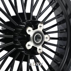 21x16 Gloss Black Tubeless Fat Spoke Front Rear Wheel 84-07 Touring Softail Dyna