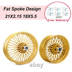 21x2.15 18x5.5 Gold Fat Spoke Wheels for Harley Softail Heritage Classic FLSTC