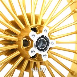 21x3.5 18x5.5 Fat Spoke Gold Wheels for Harley Touring Street Road Glide 84-08