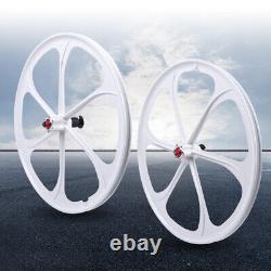 26 Fixed Gear Wheelset Front Rear 6 Spoke Track Wheel Mag Wheels White US 2pcs