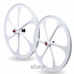 26 Fixed Gear Wheelset Front Rear 6 Spoke Track Wheel Mag Wheels White US 2pcs