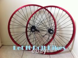 26 x 1.75 Bicycle Alloy WheelSet Red With Black Spokes Cruiser Bikes