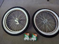 2 Chrome 20 Bicycle Rims Front & Rear, W. Wall Knobby Tires & Tubes, 36 Spoke Hd