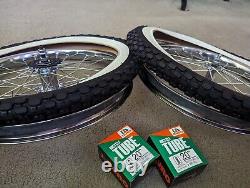 2 Chrome 20 Bicycle Rims Front & Rear, W. Wall Knobby Tires & Tubes, 36 Spoke Hd
