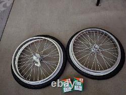 2 Chrome 20 Bicycle Rims Front & Rear, W. Wall Knobby Tires & Tubes, 36 Spoke Hd