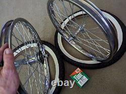 2 Chrome 20 Bicycle Rims Front & Rear, W. Wall Knobby Tires & Tubes, 36 Spoke Hd