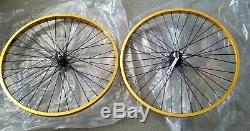 2 Gold With Blk 36 Spoke Beach Cruiser Rims 26, Front & Rear Coaster Brake