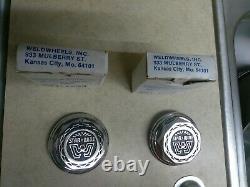 2 NOS ORIGINAL WELD WHEELS, INC. STARWIRE 30 Spoke Center Caps Cragar OG 1979