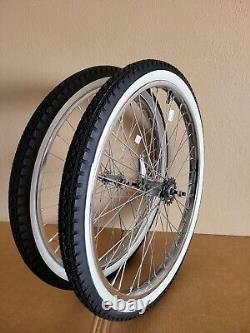 36 SPOKE CHROME CRUISER 26 X 2.125 FRONT&COASTER RIMS With WHITEWALL DIAMOND TIRES