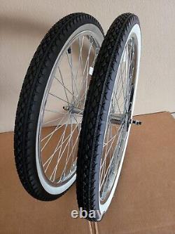 36 SPOKE CHROME CRUISER 26 X 2.125 FRONT&COASTER RIMS With WHITEWALL DIAMOND TIRES