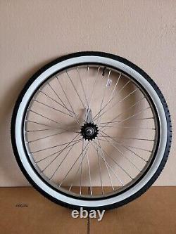 36 SPOKE CHROME CRUISER 26 X 2.125 FRONT&COASTER RIMS With WHITEWALL DIAMOND TIRES