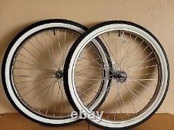 36 SPOKE CHROME CRUISER 26 X 2.125 FRONT&COASTER RIMS With WHITEWALL DIAMOND TIRES