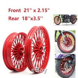 36 Spoke Red 21'' & 18'' Wheels Dual Disc For Electra Glide Dyna Touring Fatboy