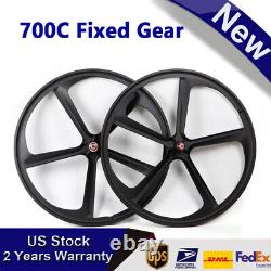 700C Fixed Gear Mag Wheels Rims Set 5 Spoke Front+Rear Fixie Bike Single Speed