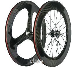 700C Front 70mm Tri Spoke Wheel Rear 88mm Track Wheel Fixed Gear Carbon Wheelset