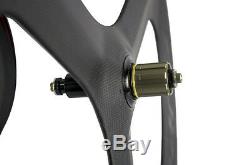 700C Tri Spoke Carbon Fiber Wheelset Road Bike /Track Bike Carbon Wheels