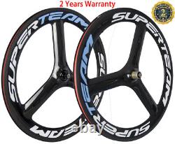 700C Tri Spoke Front+Rear Carbon Wheels 65mm Depth Road Bike Tri Spoke Wheelset