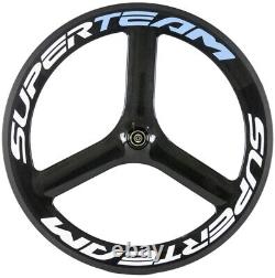 700C Tri Spoke Front+Rear Carbon Wheels 65mm Depth Road Bike Tri Spoke Wheelset