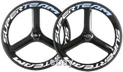 700C Tri Spoke Front+Rear Carbon Wheels 65mm Depth Road Bike Tri Spoke Wheelset
