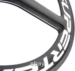 700C Tri Spoke Front+Rear Carbon Wheels 65mm Depth Road Bike Tri Spoke Wheelset