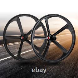 700c 5-Spoke Bike Wheels Tire Rims Set Bicycle Front Rear Black Wheel 17 Teeth