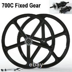 700c Fixed Gear 5-Spoke Mag Wheels Rims Set of Front & Rear Fixie Bike Clincher