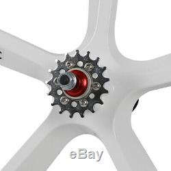 700c Fixed Gear 5-Spoke Mag Wheels Rims Set of Front & Rear Fixie Bike White