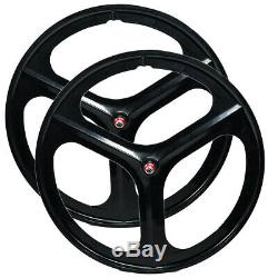 700c Tri Spoke Fixie Fixed Gear Single Speed Mag Wheel Rim Front&Rear (Black)