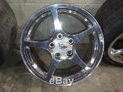 97-04 Corvette C5 5 Spoke Polished Front Rear Wheels 17/18 Rims Aa6388