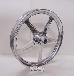 AMT BILLET 21 X 2.15 / 16 x 3.00 POLISHED 5-SPOKE FRONT & REAR WHEELS HARLEY