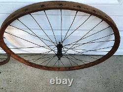 Antique 1890's Pneumatic Safety Bicycle Front / Rear 36 Spoke 28 Wood Wheel Set