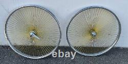 Beach Cruiser Lowrider 26x38mm Bicycle Wheelset Chrome with Gold 140 spokes